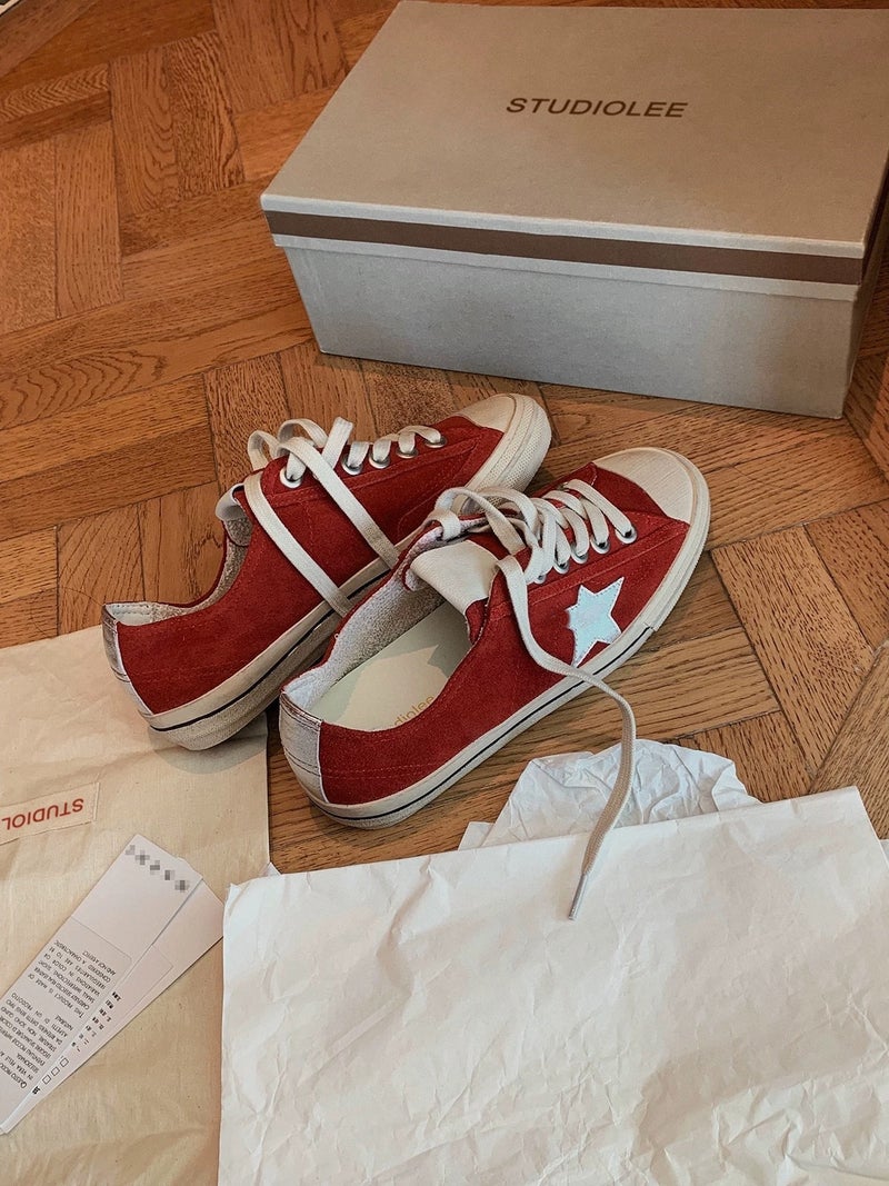 Grape Mom Same Style Horse Leather Vintage Round Head Low Top All-Match White Shoes Dirty Shoes Star Casual Sneakers Women - Image 1